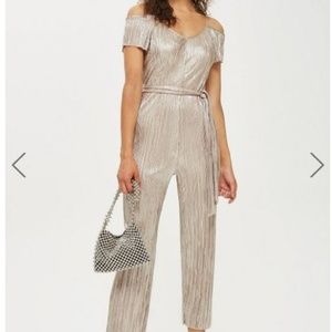 Topshop Metallic Plisse Jumpsuit